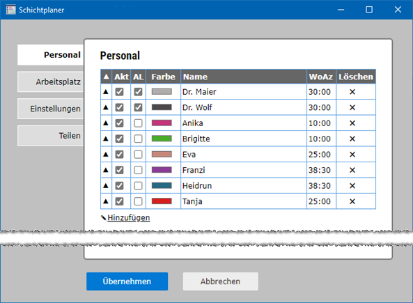 Personal-Tabelle